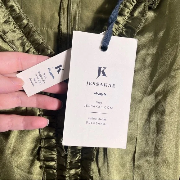 JESSAKAE x THE FOOD NANNY Liz Ruffle Tiered Puff Sleeve Midi Dress in Olive - Picture 10 of 12